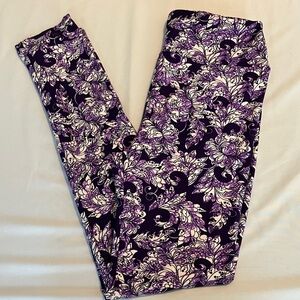 LuLaRoe Purple and White Floral Print Leggings